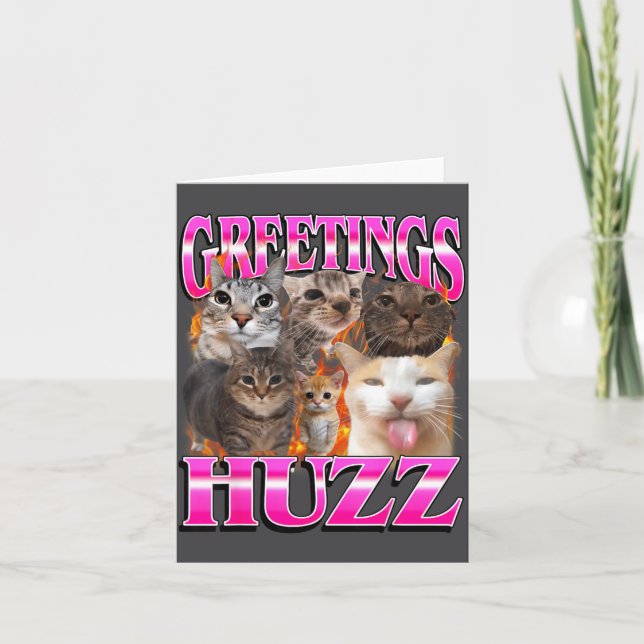 Greetings Huzz Funny Cat Meme Bootleg Graphic Men  Karte (Vorderseite)