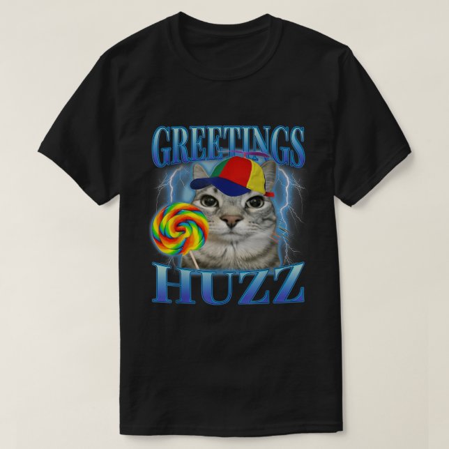 Greetings Huzz Lollipop Cat Meme T-Shirt (Design vorne)