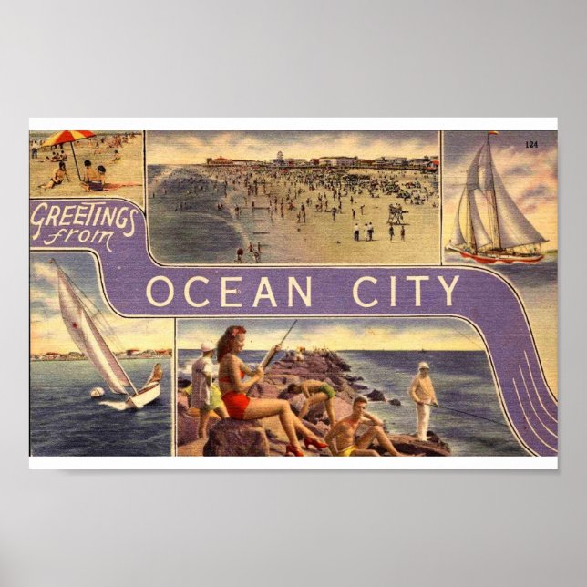 Greetings Ocean City NJ Vintag Style Poster (Vorne)