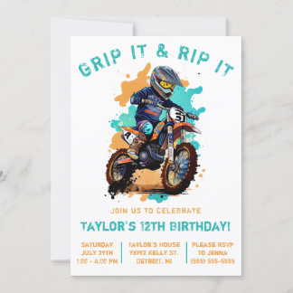 Greif es und rippe es! Motocross, Dirt Bike Geburt Einladung