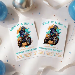 Greif es und rippe es! Motocross, Dirt Bike Geburt Einladung