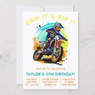 Greif es und rippe es! Motocross, Dirt Bike Geburt Einladung