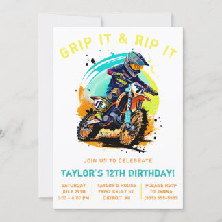Greif es und rippe es! Motocross, Dirt Bike Geburt Einladung