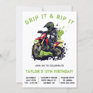Greif es und rippe es! Motocross, Dirt Bike Geburt Einladung