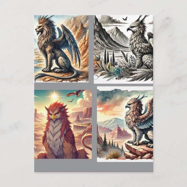 Greifen, Drachen und desolate Landschaften Postkarte (Vorderseite)