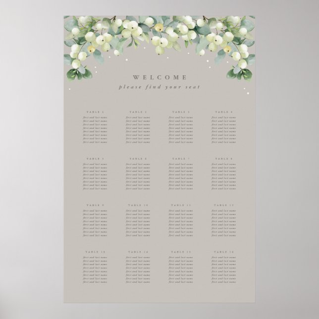 Greige 24x36" 16 Tische mit 8 Sitzen Chart Poster (Vorne)