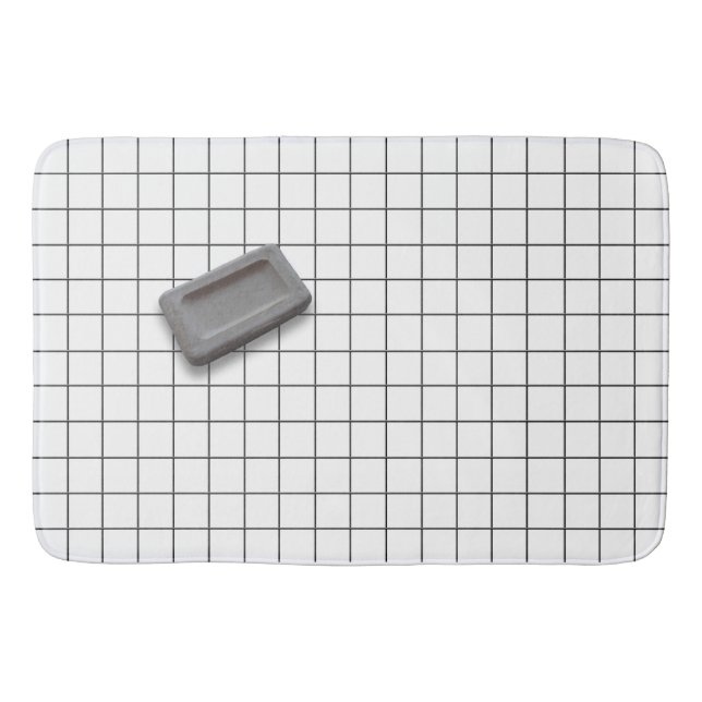 Greige Bar Soap auf einem weißen Fliesenboden Badematte (Vorderseite)