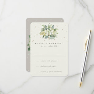 Greige/Creme Schneebeere + Eukalyptus Hochzeit RSVP Karte