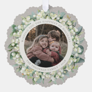 Greige Schneebeere+Eucalyptus Weihnachtsgirlande F Ornament Karte