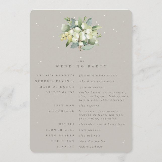 Greige Snowberry+Eucalyptus Bouquet Winter Wedding Programm (Rückseite)