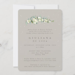 Greige Snowberry+Eucalyptus Brautparty Einladung