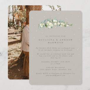 Greige Snowberry+Eucalyptus Empfang Foto Einladung
