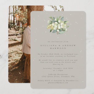 Greige Snowberry+Eucalyptus Empfang Foto Einladung