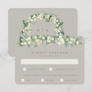 Greige Snowberry+Eucalyptus Garland Winter Wedding RSVP Karte