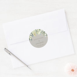 Greige Snowberry+Eucalyptus Wedding Classic Runder Aufkleber