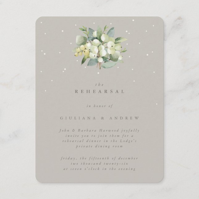 Greige Snowberry+Eucalyptus Wedding Probe Begleitkarte (Vorderseite)