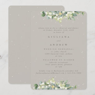 Greige Snowberry+Eucalyptus Wedding Probe Einladung