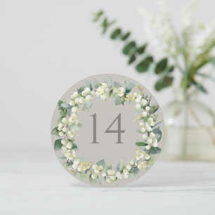 Greige Snowberry+Eucalyptus Wedding Tischnummer
