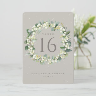 Greige Snowberry+Eucalyptus Wedding Tischnummer