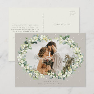 Greige Snowberry+Eucalyptus Wedding Vielen Dank Postkarte