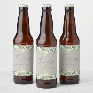 Greige Snowberry+Eucalyptus Winter Bachelorette Bierflaschenetikett