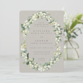 Greige Snowberry+Eucalyptus Winter Wedding Einladung