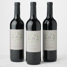 Greige Snowberry+Eucalyptus Winter Wedding Weinetikett