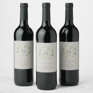 Greige Snowberry+Eucalyptus Winter Wedding Weinetikett