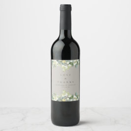 Greige Snowberry+Eucalyptus Winter Wedding Weinetikett