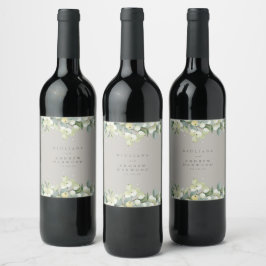 Greige Snowberry+Eucalyptus Winter Wedding Weinetikett