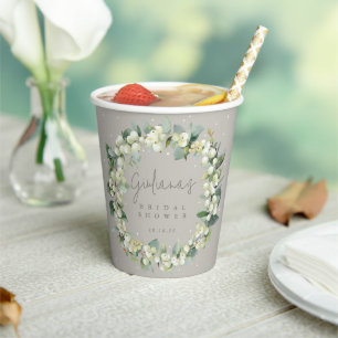 Greige Snowberry+Eucalyptus Wreath Brautparty Pappbecher