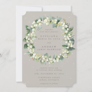 Greige Snowberry+Eucalyptus Wreath Winter Wedding Einladung