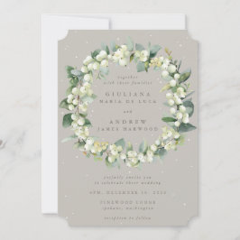 Greige Snowberry+Eucalyptus Wreath Winter Wedding Einladung