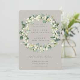 Greige Snowberry+Eucalyptus Wreath Winter Wedding Einladung