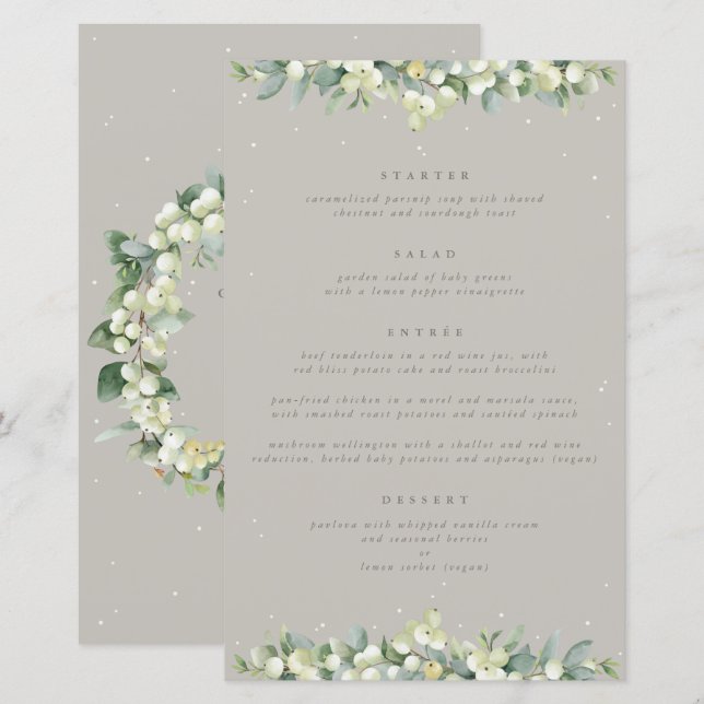Greige Snowberry+Eukalyptus 4 Course Wedding Menu (Vorne/Hinten)