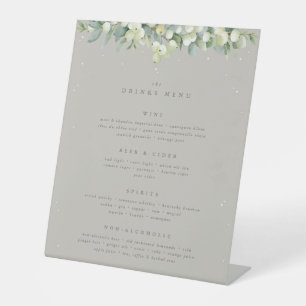 Greige Snowberry+Eukalyptus Wedding Drinks/Bar Sockelschild