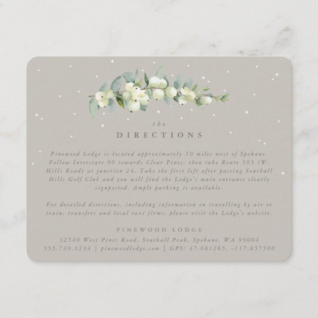 Greige Snowberry+Eukalyptus Wedding Route Begleitkarte (Vorderseite)