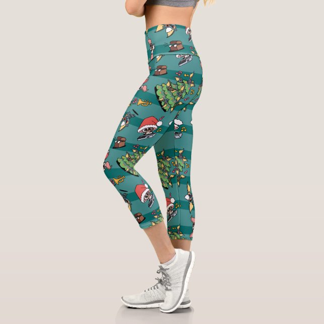 Gremlins | Niedliches Comic Weihnachtsmuster Capri Leggings (Links)