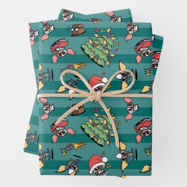 Gremlins | Niedliches Comic Weihnachtsmuster Geschenkpapier Set (Beispiel)