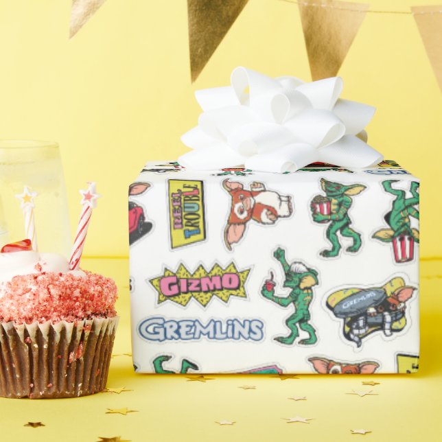 Gremlins™ Sticker-Spaß-Muster Geschenkpapier (Geburtstagsparty)