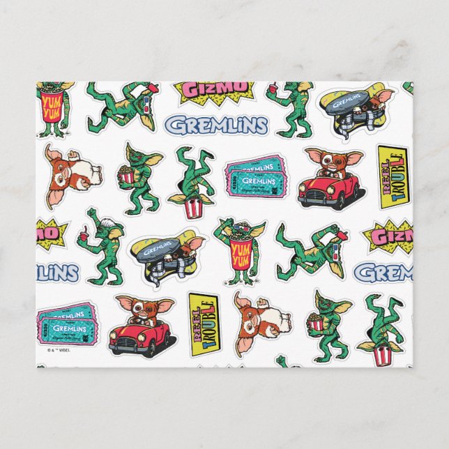 Gremlins™ Sticker-Spaß-Muster Postkarte (Vorderseite)