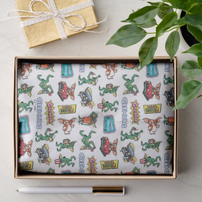 Gremlins™ Sticker-Spaß-Muster Seidenpapier (Geschenk)