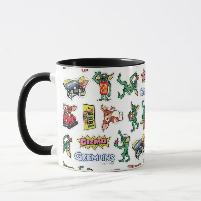 Gremlins™ Sticker-Spaß-Muster Tasse (Links)