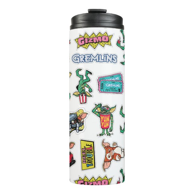 Gremlins™ Sticker-Spaß-Muster Thermosbecher (Vorderseite)