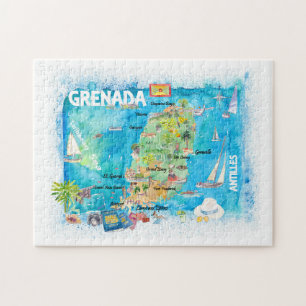 Grenada Antillen Illustrierte Karibik Karte