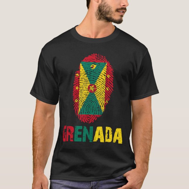Grenada Finger Print Flag  I Love Grenada Travel   T-Shirt (Vorderseite)