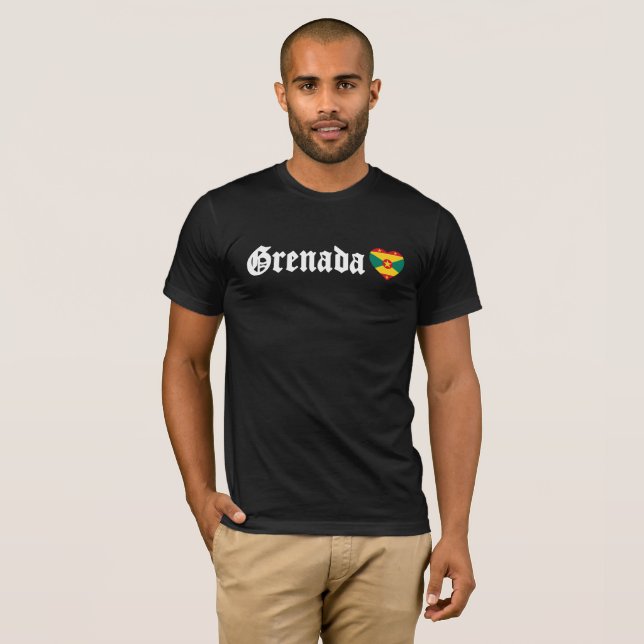 Grenada Flag Blackletter Grenadische Karibikfete T-Shirt (Vorne ganz)