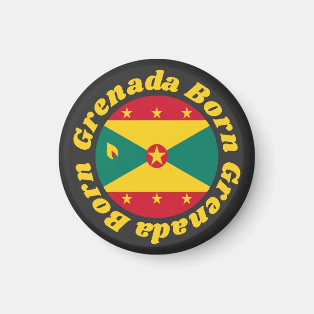 Grenada Geboren | Flagge Grenada-Gelbe Typografie Magnet (Vorne)
