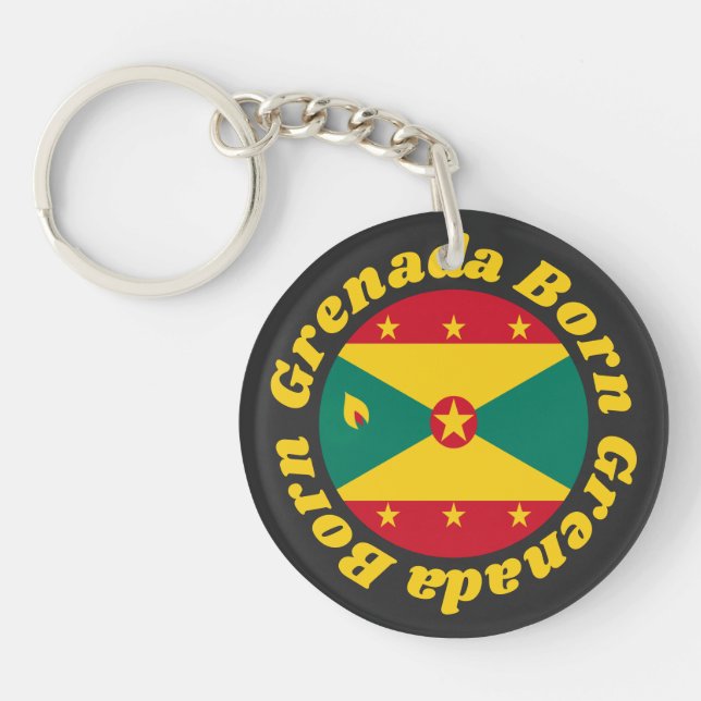 Grenada Geboren | Grenadische Flagge Gelbe Typogra Schlüsselanhänger (Vorderseite)