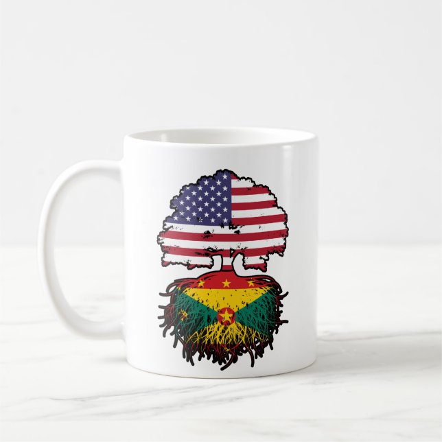 Grenada Grenadian American USA Tree Roots Flag Kaffeetasse (Links)